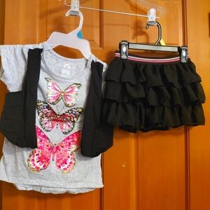 Kids Butterfly Print Matching Set - Gray and Black